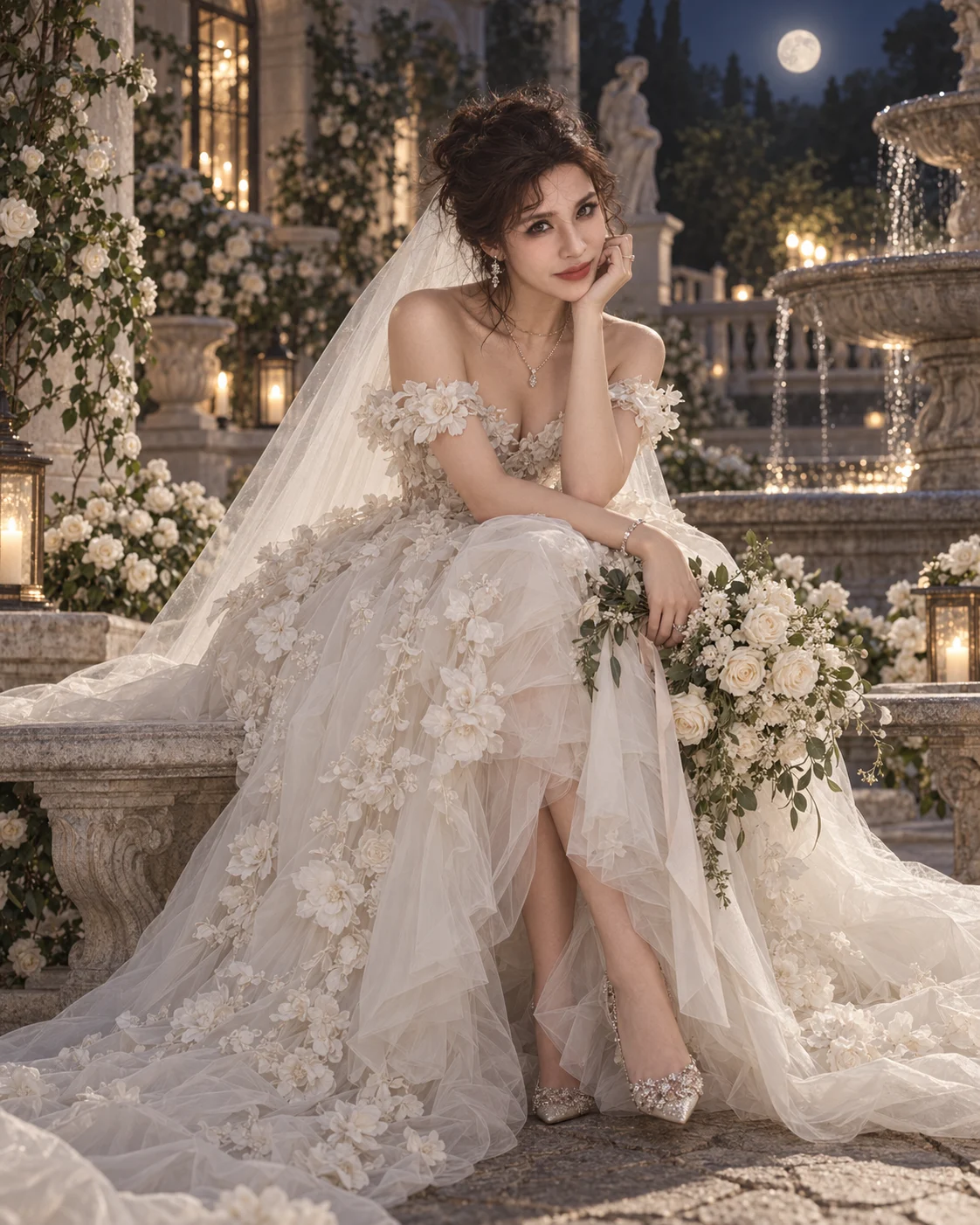 Emma Astor wearing a sculptural ivory bridal gown