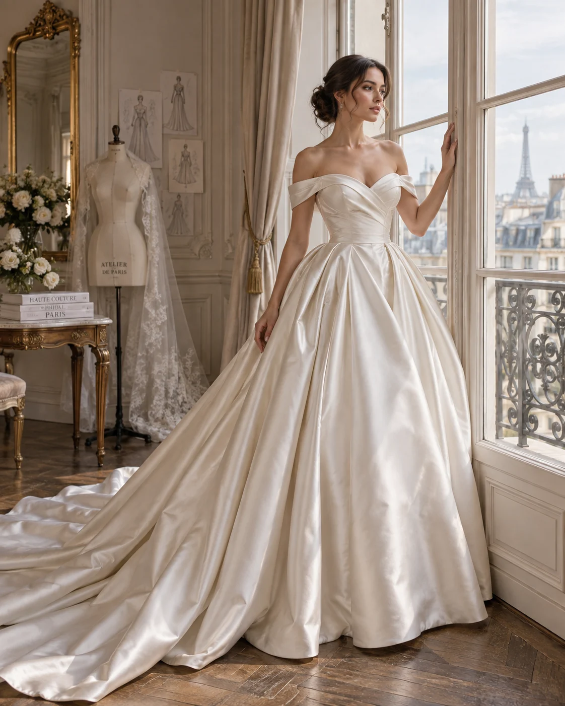 Sculptural couture bridal silhouette