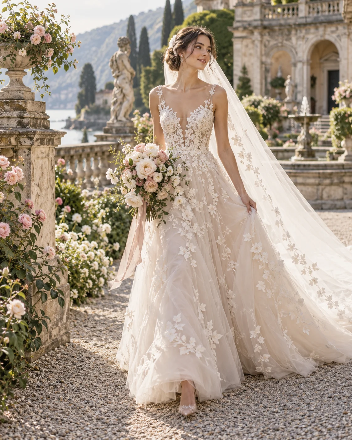 Refined floral lace bridal silhouette